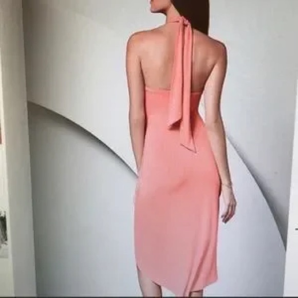 Venus Coral Wrapped Halter High Low Waterfall Style Dress - Picture 3 of 4
